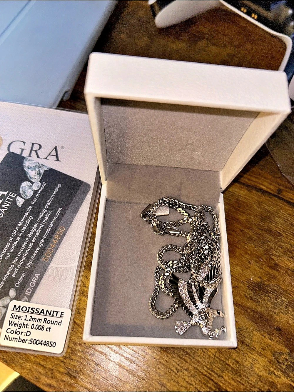 GRA Moissanite Bird Pendant Necklace in Silver Like New